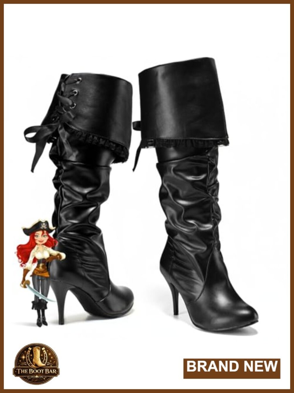 Faux Leather Knee High Pirate Boots Women Medieval Costume